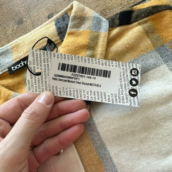 Boohoo petite mustard yellow and cream checked shacket women's size 2 petite - Picture 3 of 7